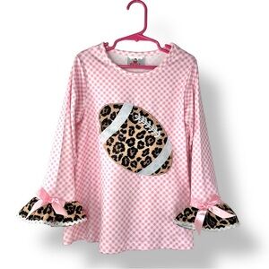 Ruffle Girl Tunic Top Pink Gingham Animal Print Football  2XL (18/20) Soft EUC